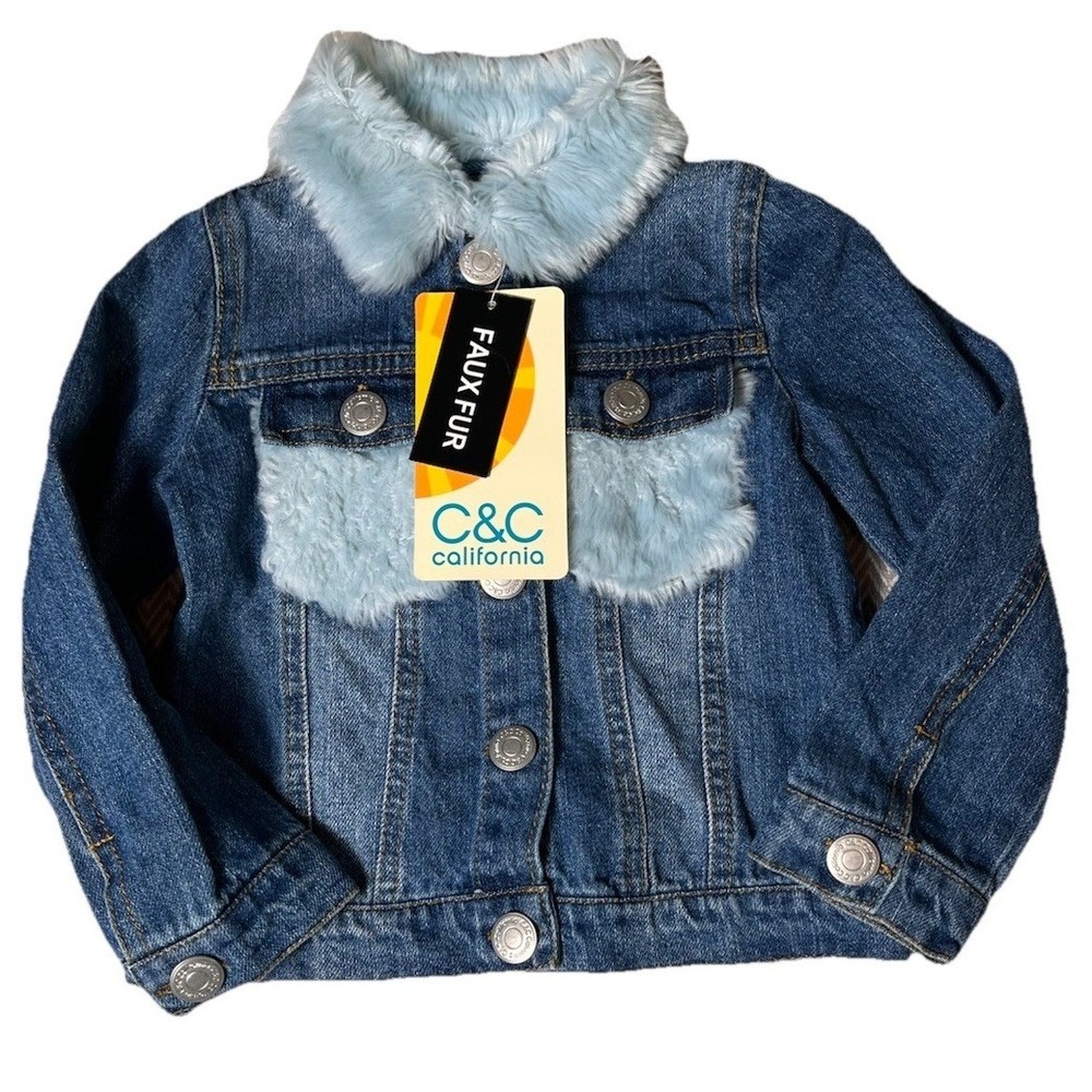 C&C California Girls Denim Jacket with Baby Blue Faux Fur Collar 3T NWT - Picture 1 of 6